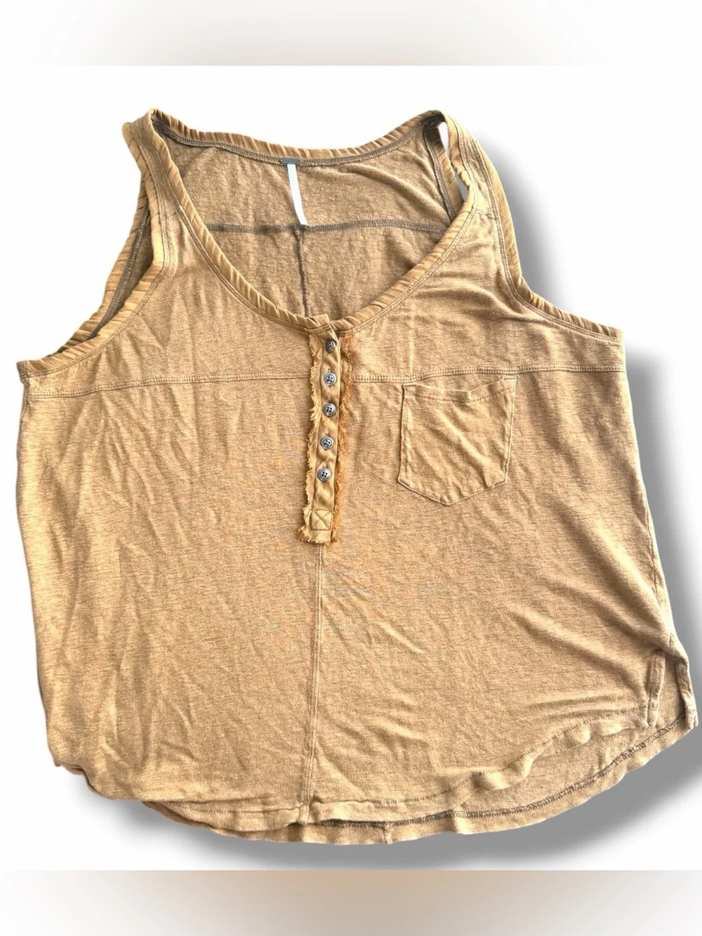 Free People Traveler Henley Tank Moss Linen Swing Loose Beachy Coastal Peasant M